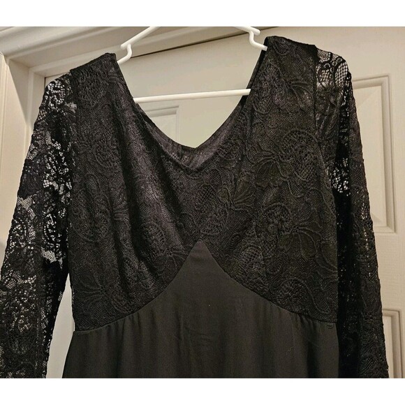 Black Lace Maxi Gown Dress Medium Size 6/8 Sheer with Slip Side Zip Worn Once - Picture 7 of 13